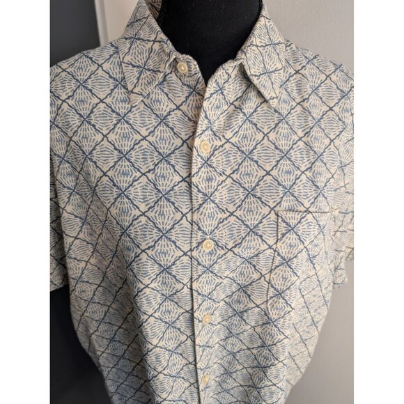 Lucky Brand Blue & White Linen/Cotton Blend Short Sleeve Button Front Shirt - L - Picture 2 of 12